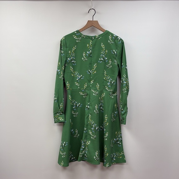 Ann Taylor LOFT Floral Long Sleeve A-Line Mini Dress Boho Green 6 - Picture 7 of 12
